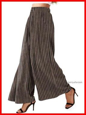 Linen Palazzo Pants High Waist Pleated Wide Leg Trousers with Pockets